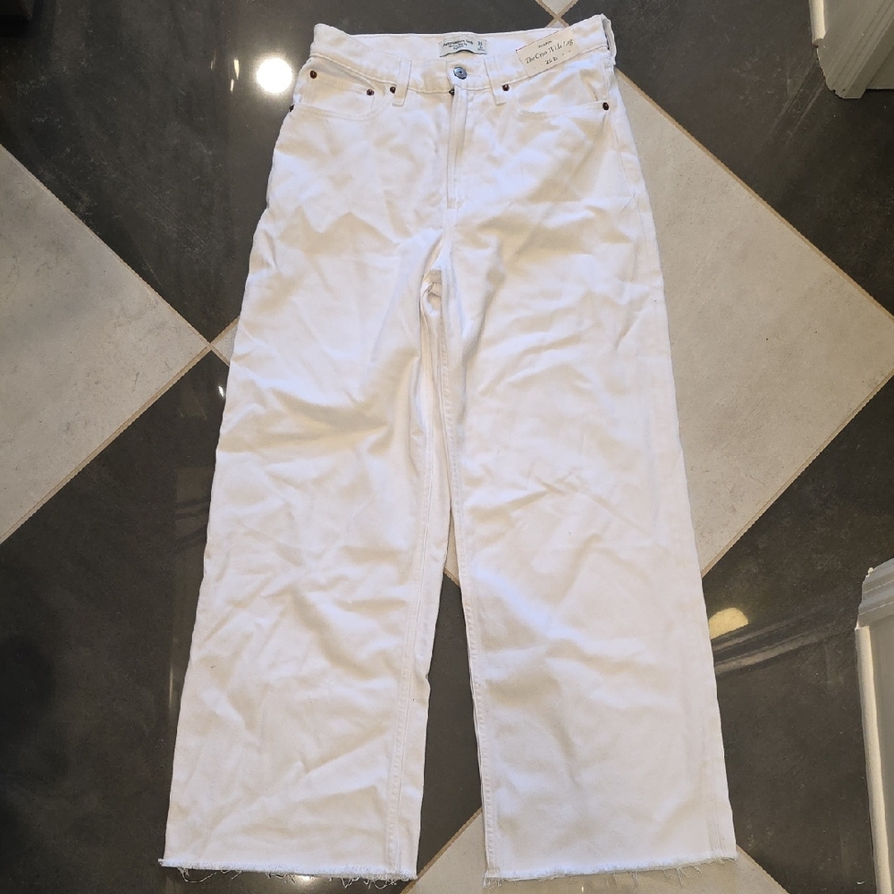 Abercrombie & Fitch White High-Rise Crop Wide Leg Jeans